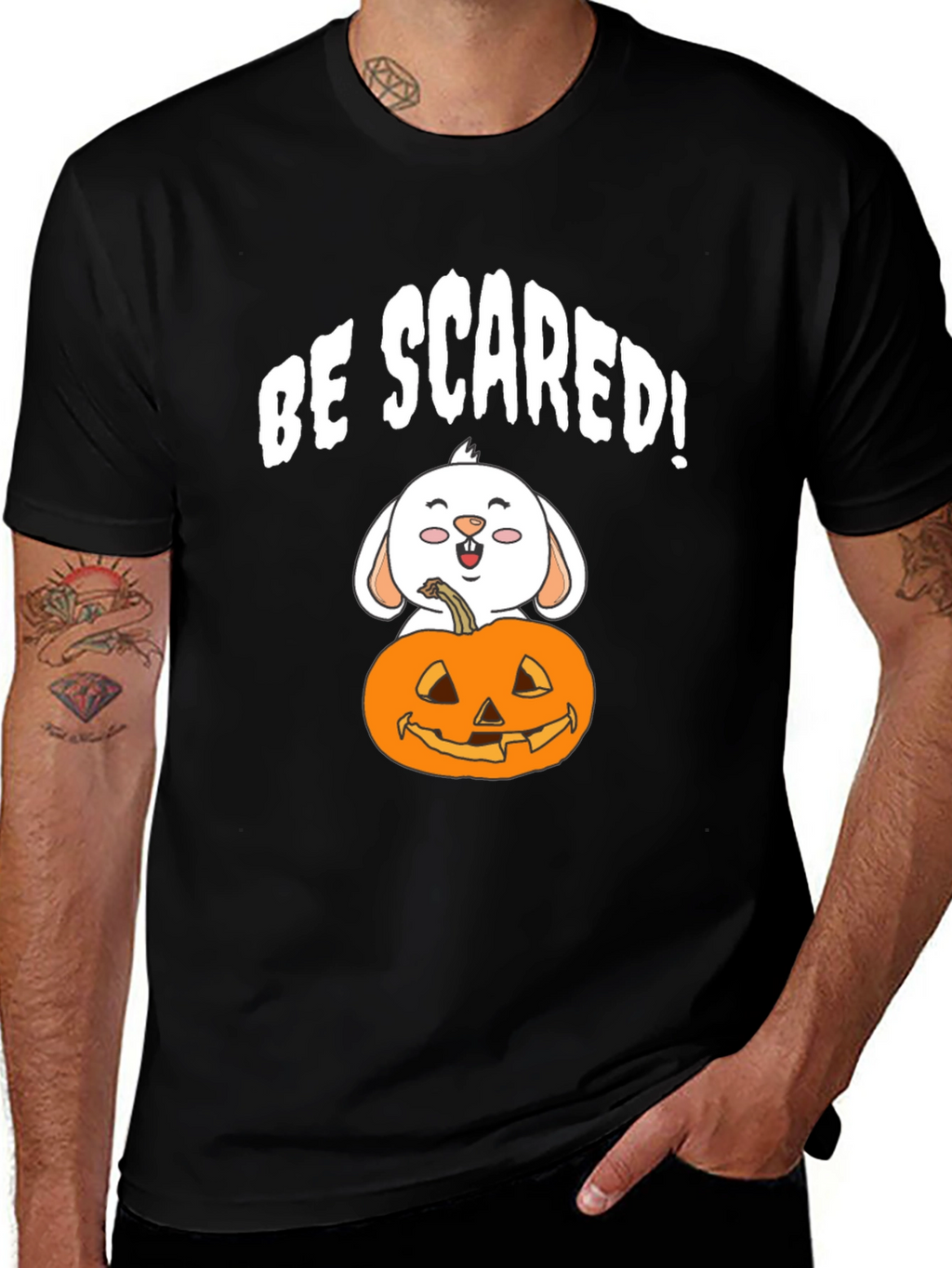 Be Scared! Bunny & Pumpkin Halloween Graphic Tee