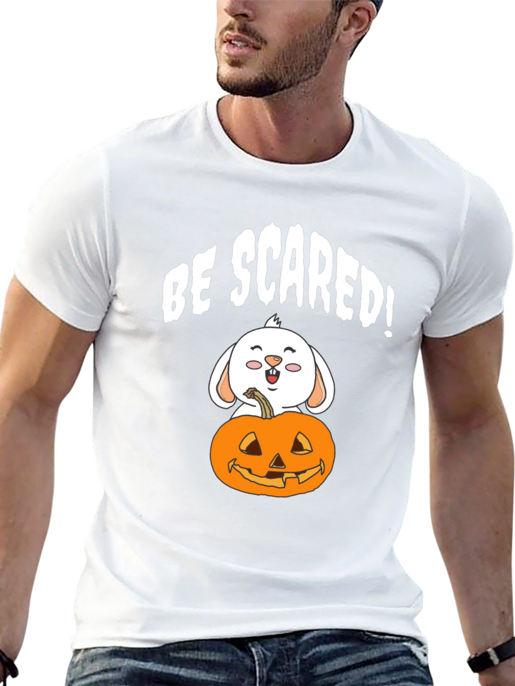 Be Scared! Bunny & Pumpkin Halloween Graphic Tee