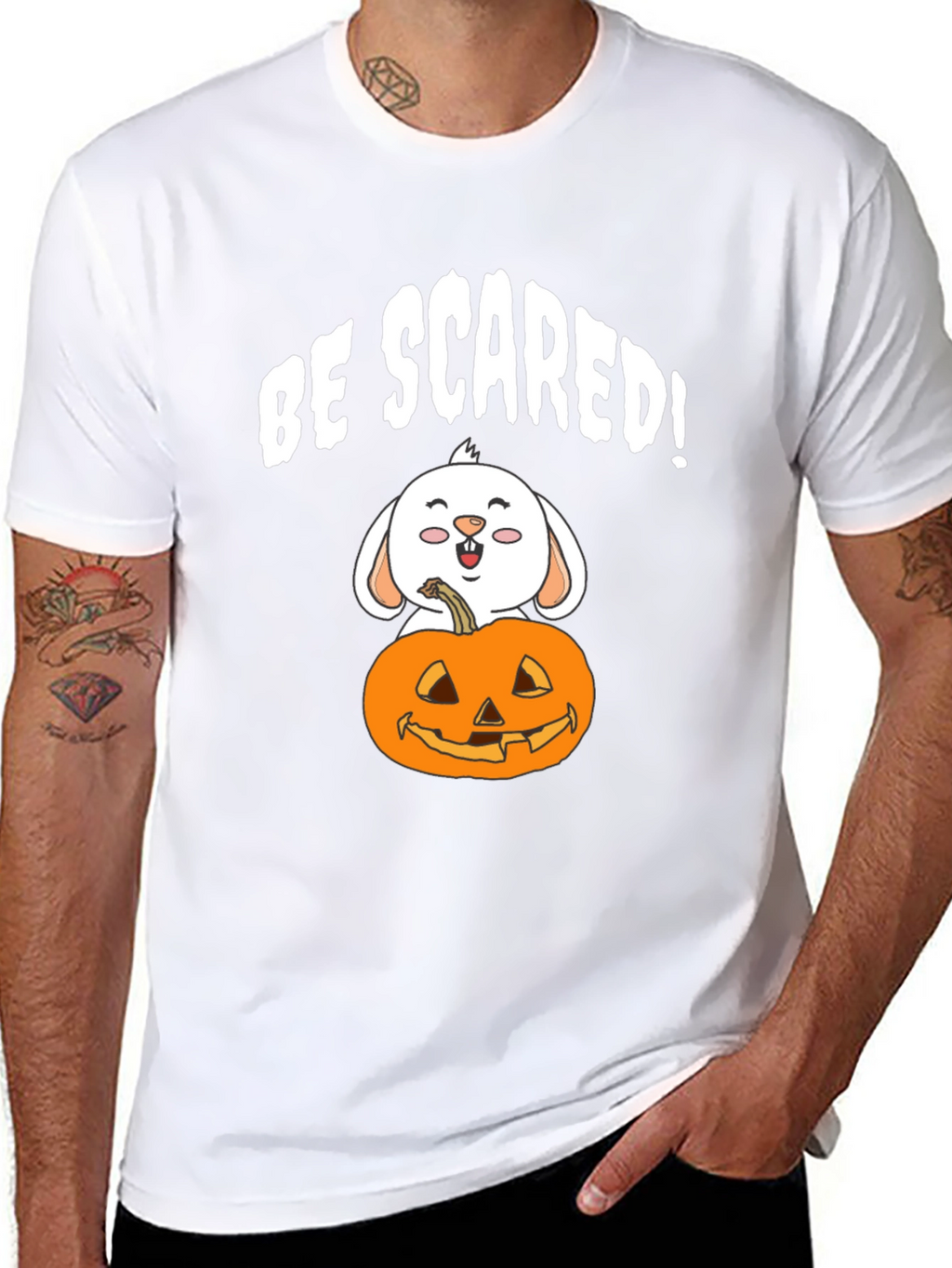 Be Scared! Bunny & Pumpkin Halloween Graphic Tee