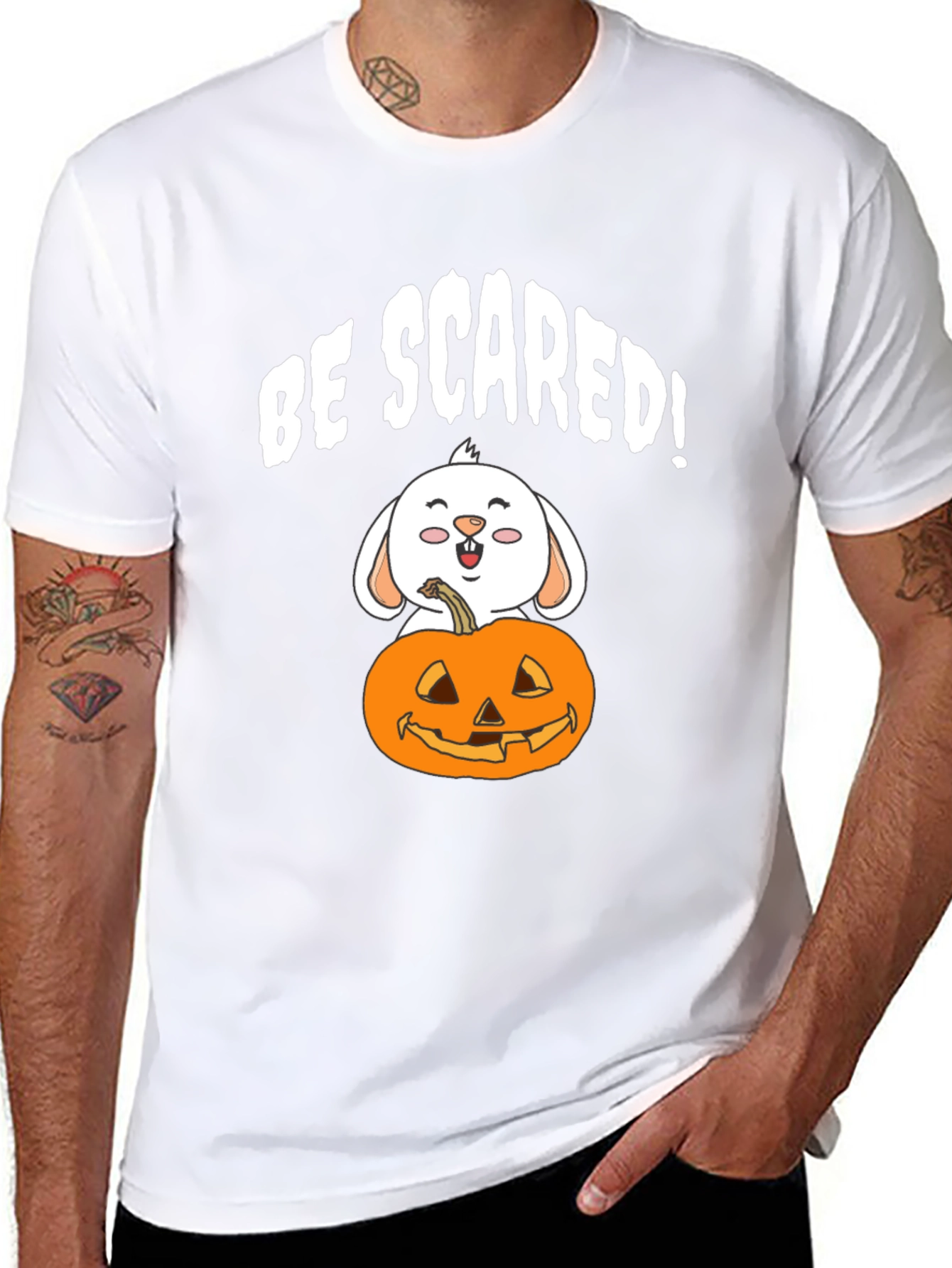 Be Scared! Bunny & Pumpkin Halloween Graphic Tee