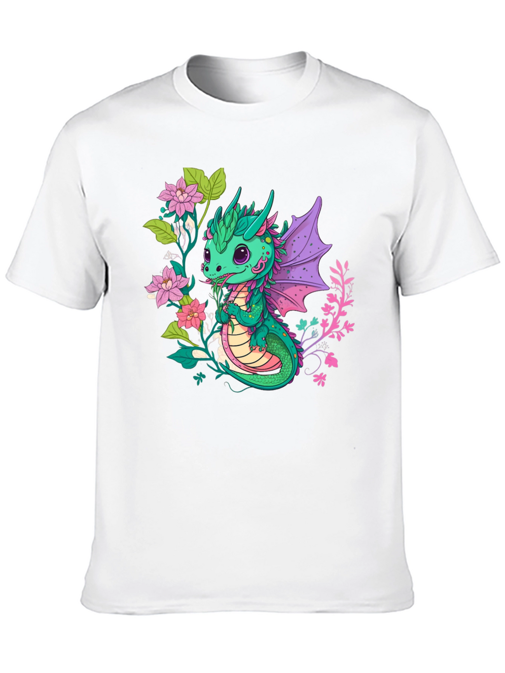 Cute Dragon & Floral Graphic T-Shirt