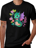 Cute Dragon & Floral Graphic T-Shirt
