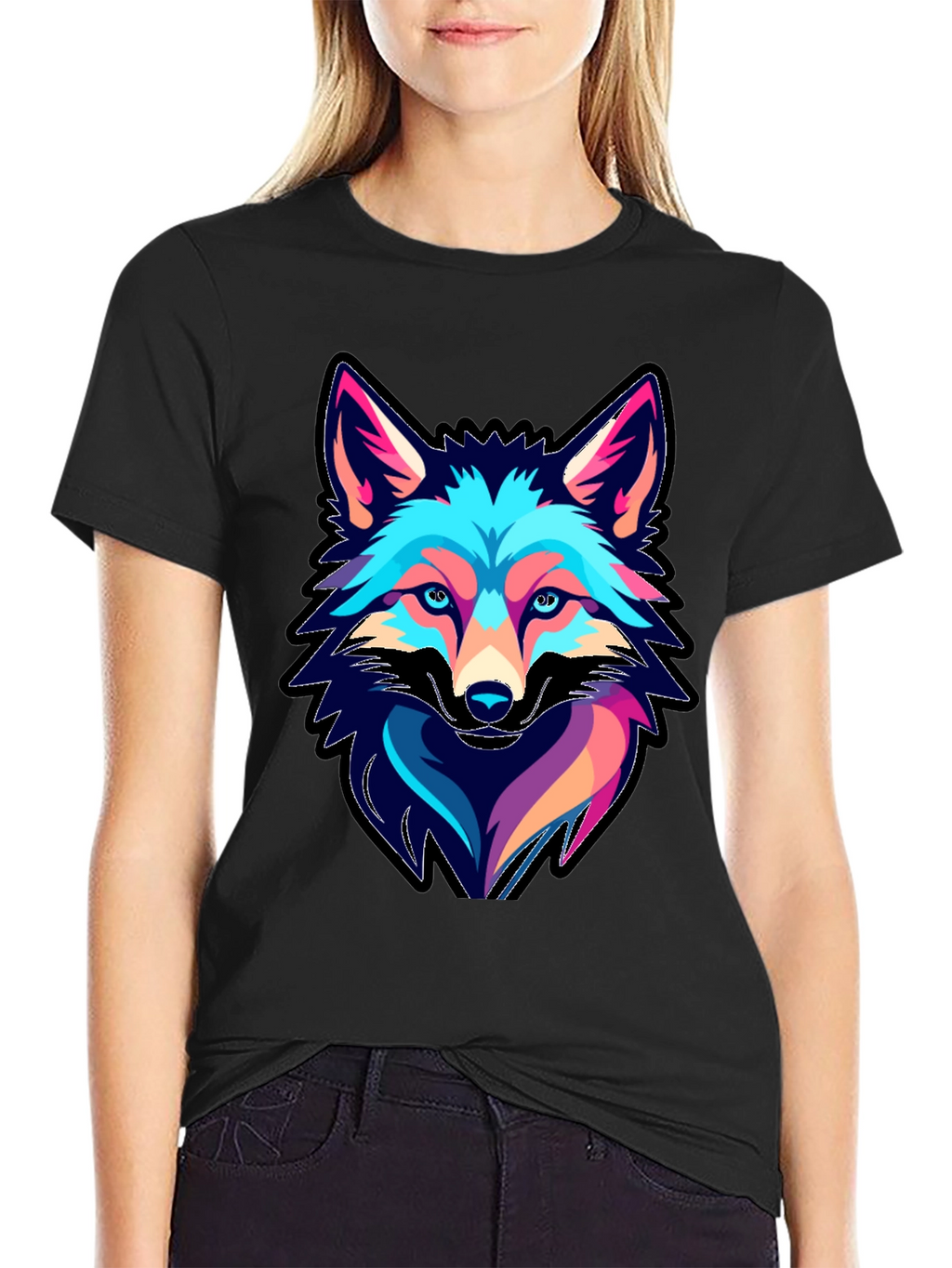 Cool Fox Graphic Print Black T-Shirt
