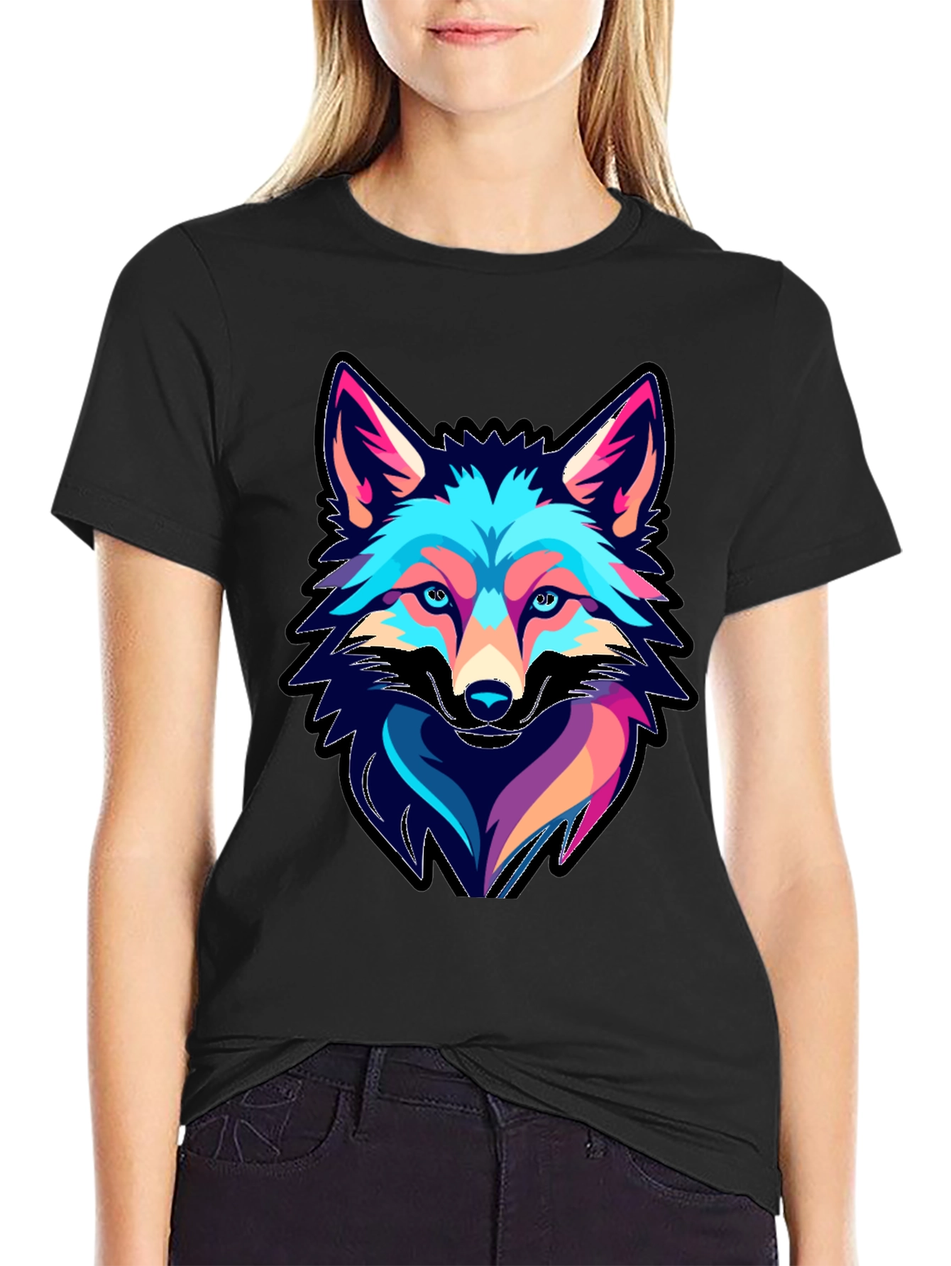 Cool Fox Graphic Print Black T-Shirt