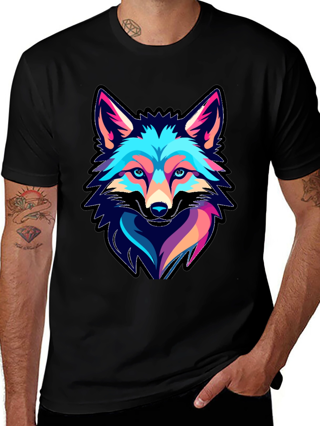 Cool Fox Graphic Print Black T-Shirt