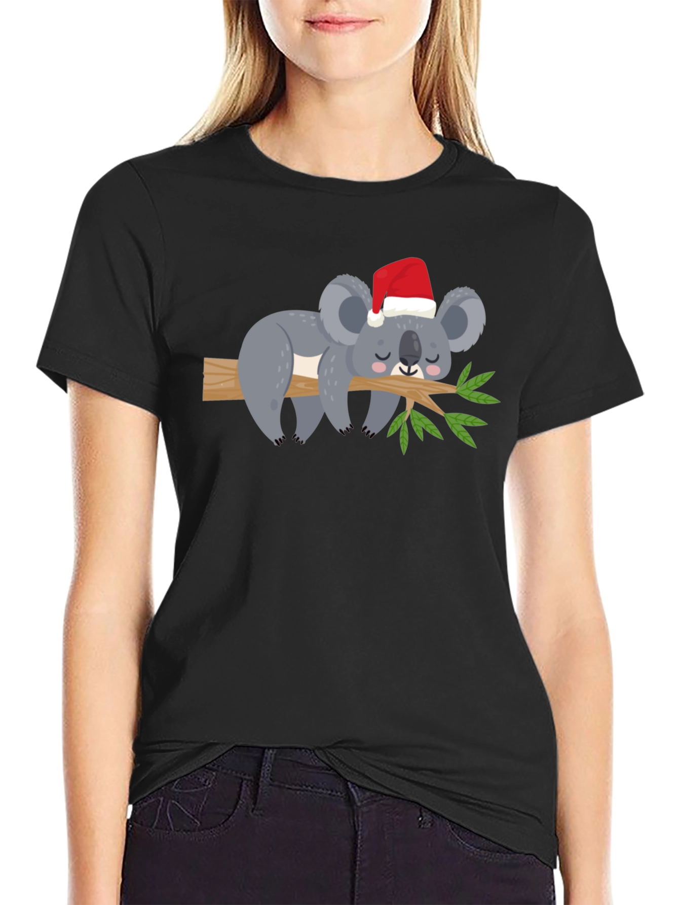 Koala in Santa Hat Graphic Tee - Holiday Cheer