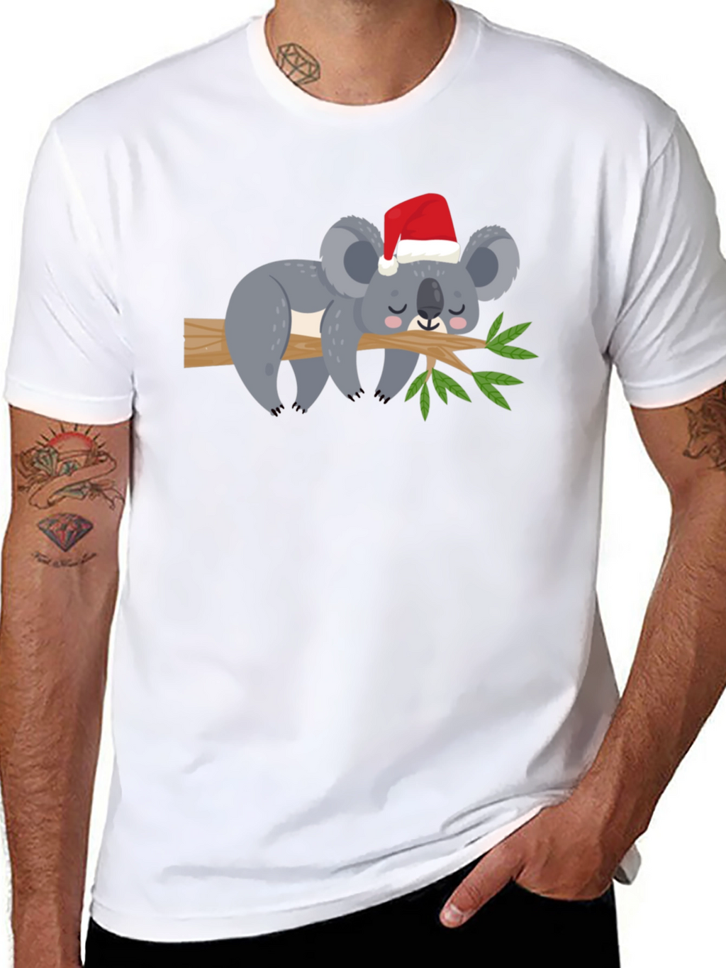 Koala in Santa Hat Graphic Tee - Holiday Cheer