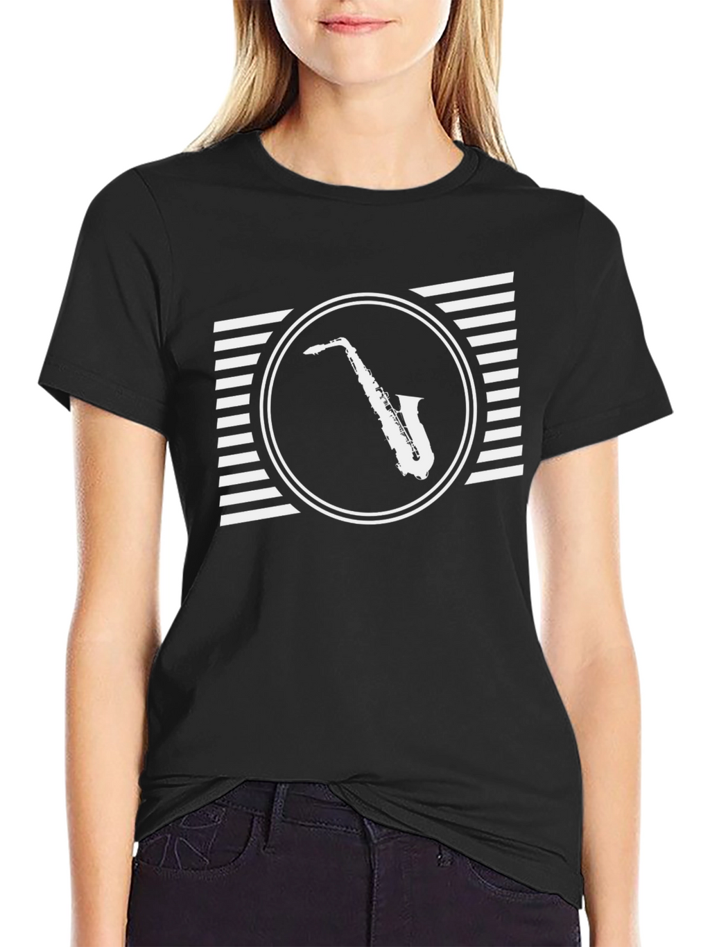 Saxophone Graphic Tee - Retro Style Black T-Shirt