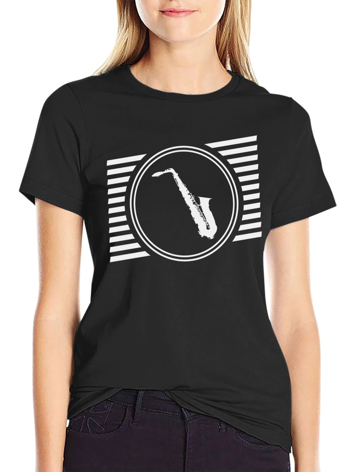 Saxophone Graphic Tee - Retro Style Black T-Shirt