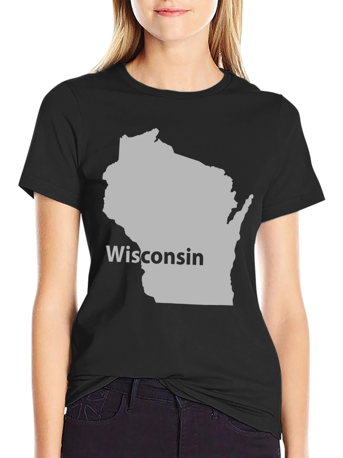 Wisconsin State Map T-Shirt - Black