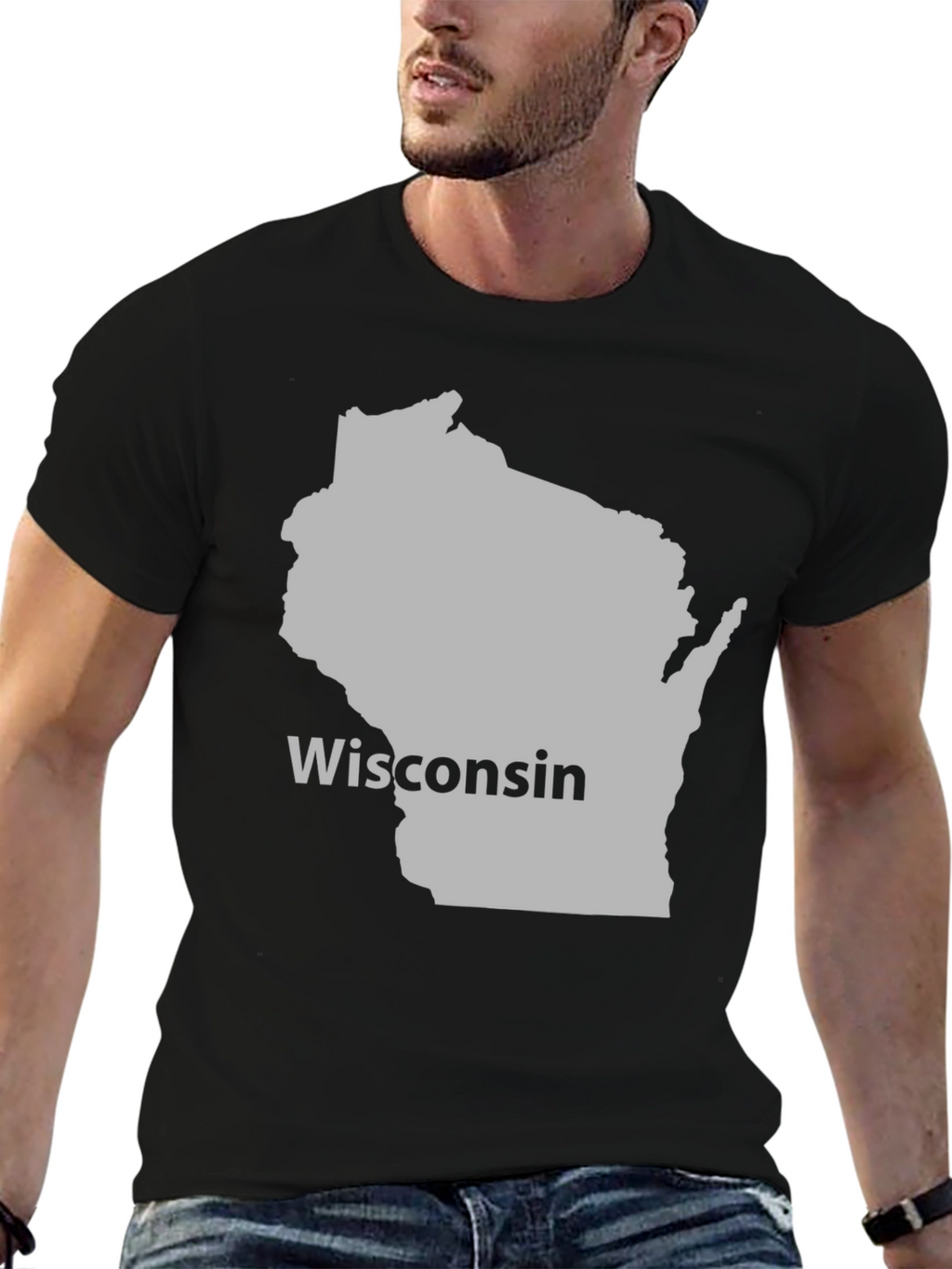 Wisconsin State Map T-Shirt - Black