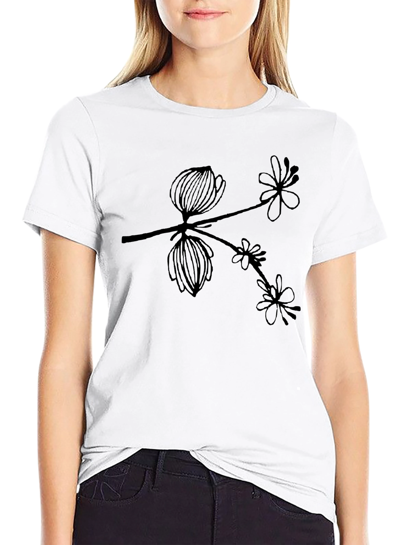 Botanical Branch Graphic Black T-Shirt