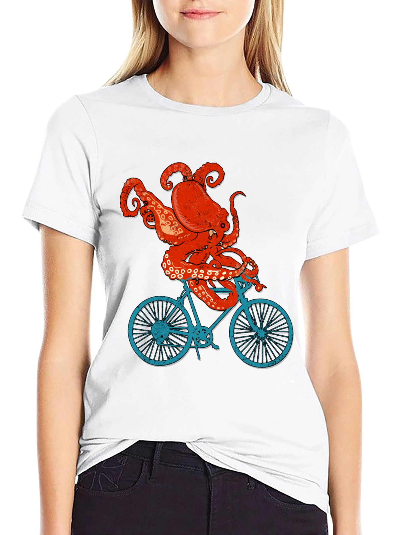 Octopus Riding Bike T-Shirt - Quirky Graphic Tee