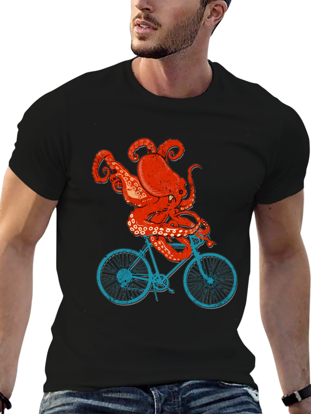 Octopus Riding Bike T-Shirt - Quirky Graphic Tee