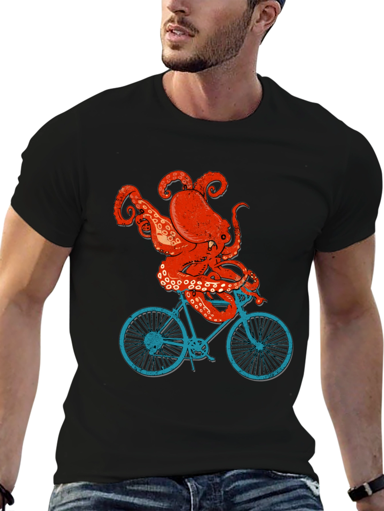 Octopus Riding Bike T-Shirt - Quirky Graphic Tee