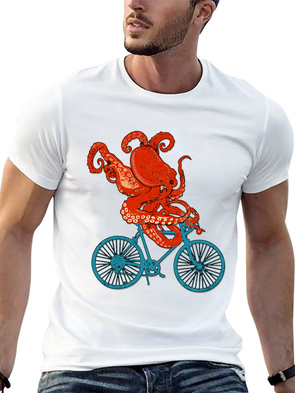 Octopus Riding Bike T-Shirt - Quirky Graphic Tee
