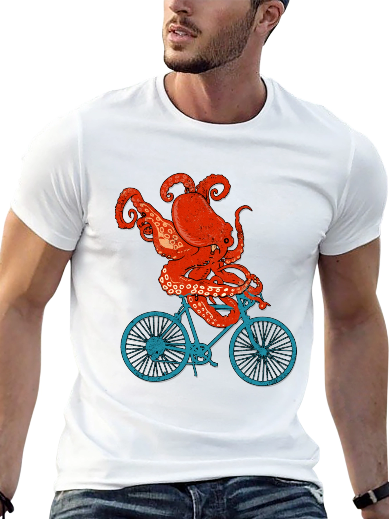 Octopus Riding Bike T-Shirt - Quirky Graphic Tee