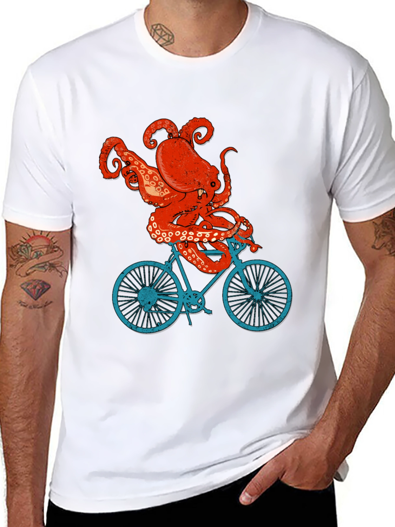 Octopus Riding Bike T-Shirt - Quirky Graphic Tee