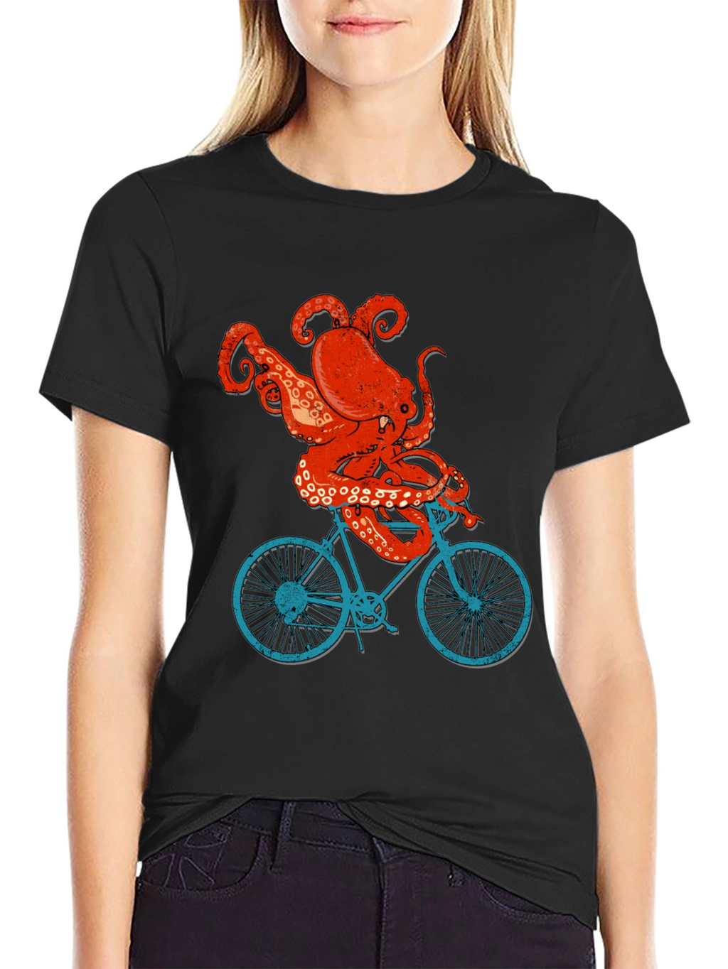 Octopus Riding Bike T-Shirt - Quirky Graphic Tee