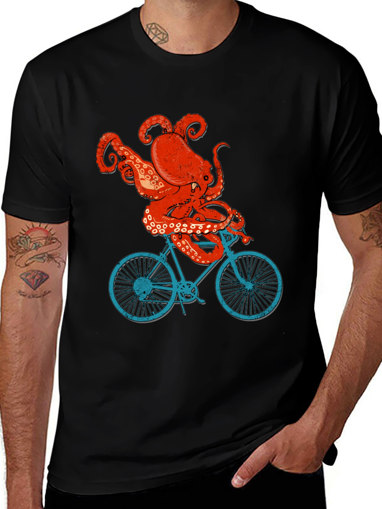 Octopus Riding Bike T-Shirt - Quirky Graphic Tee