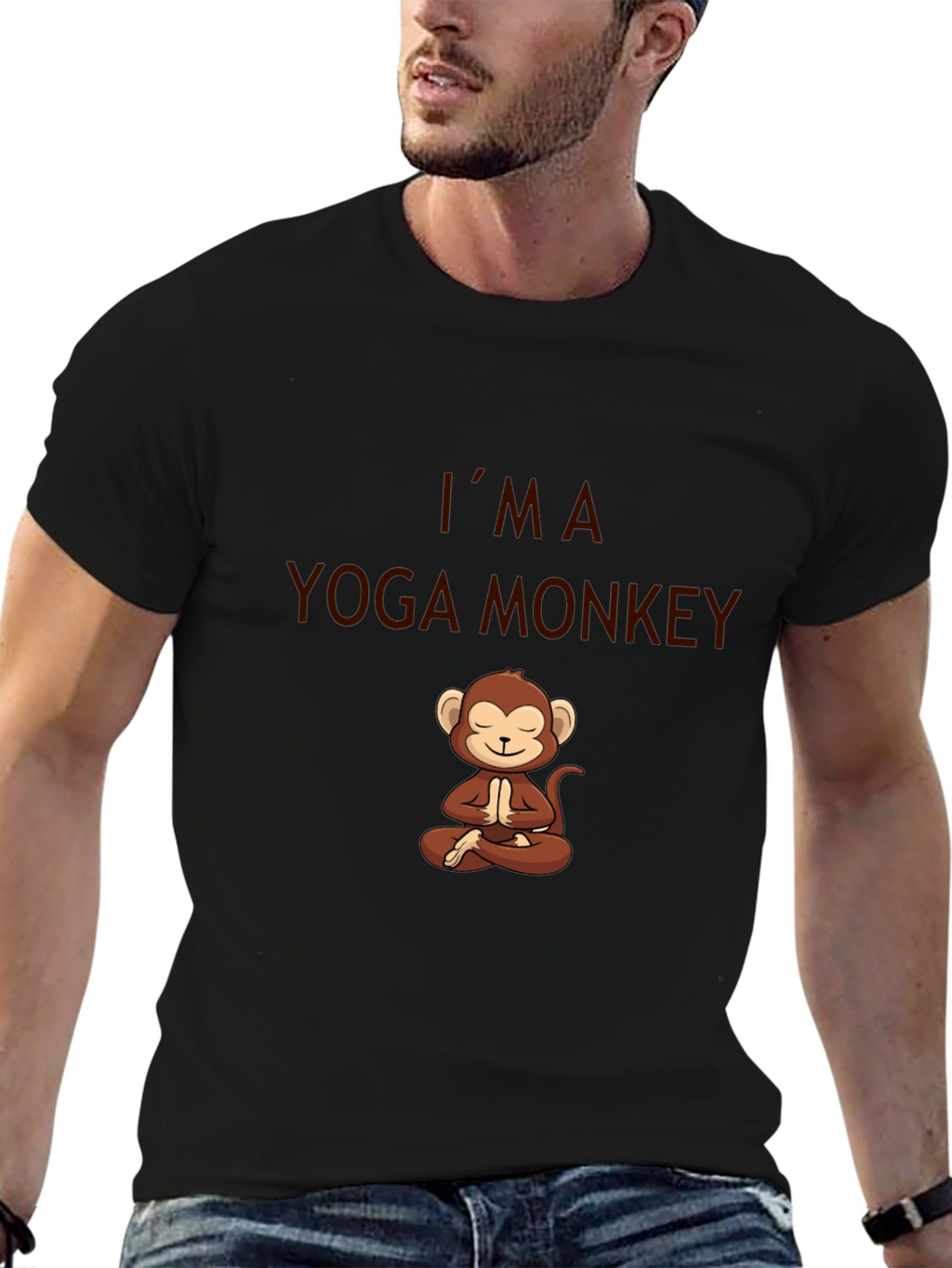 Yoga Monkey T-Shirt - Mens Black Cotton Tee
