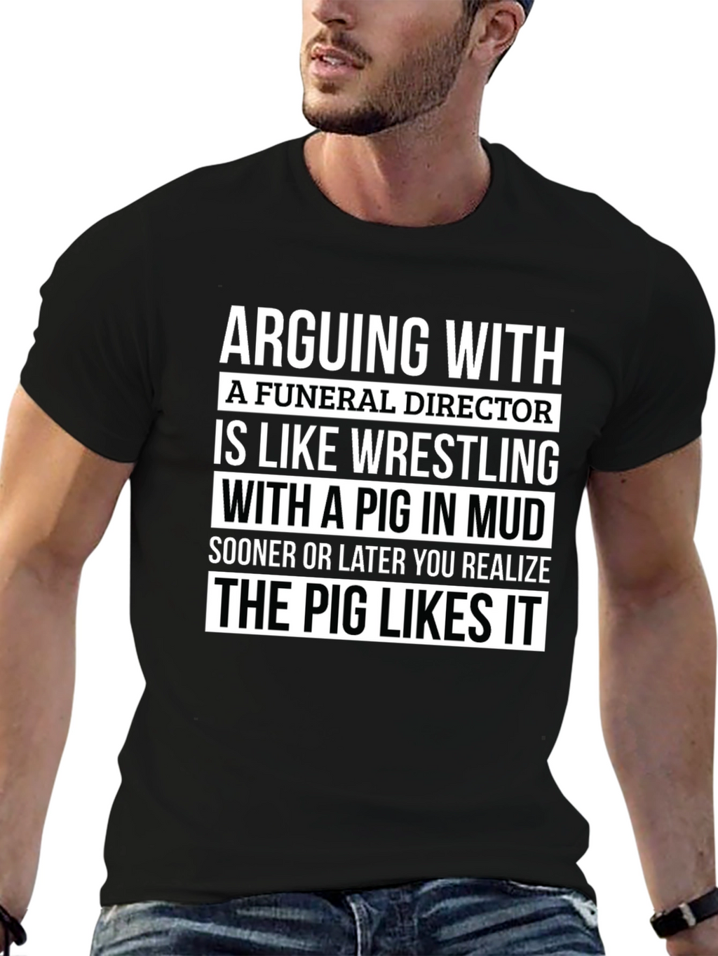 Funeral Director Pig Mud Wrestling Graphic T-Shirt