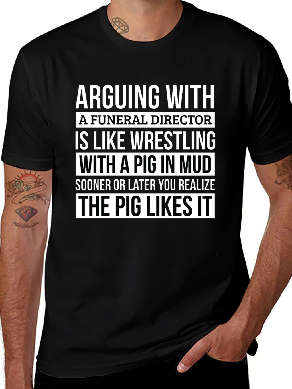 Funeral Director Pig Mud Wrestling Graphic T-Shirt