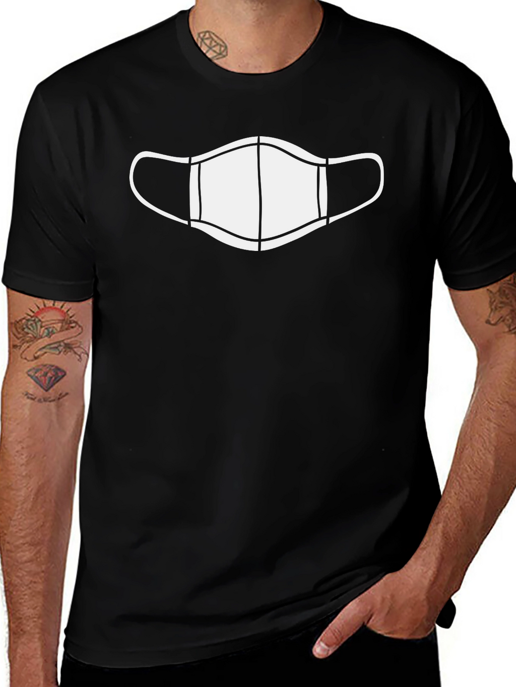 Face Mask Graphic Tee - Black Cotton T-Shirt