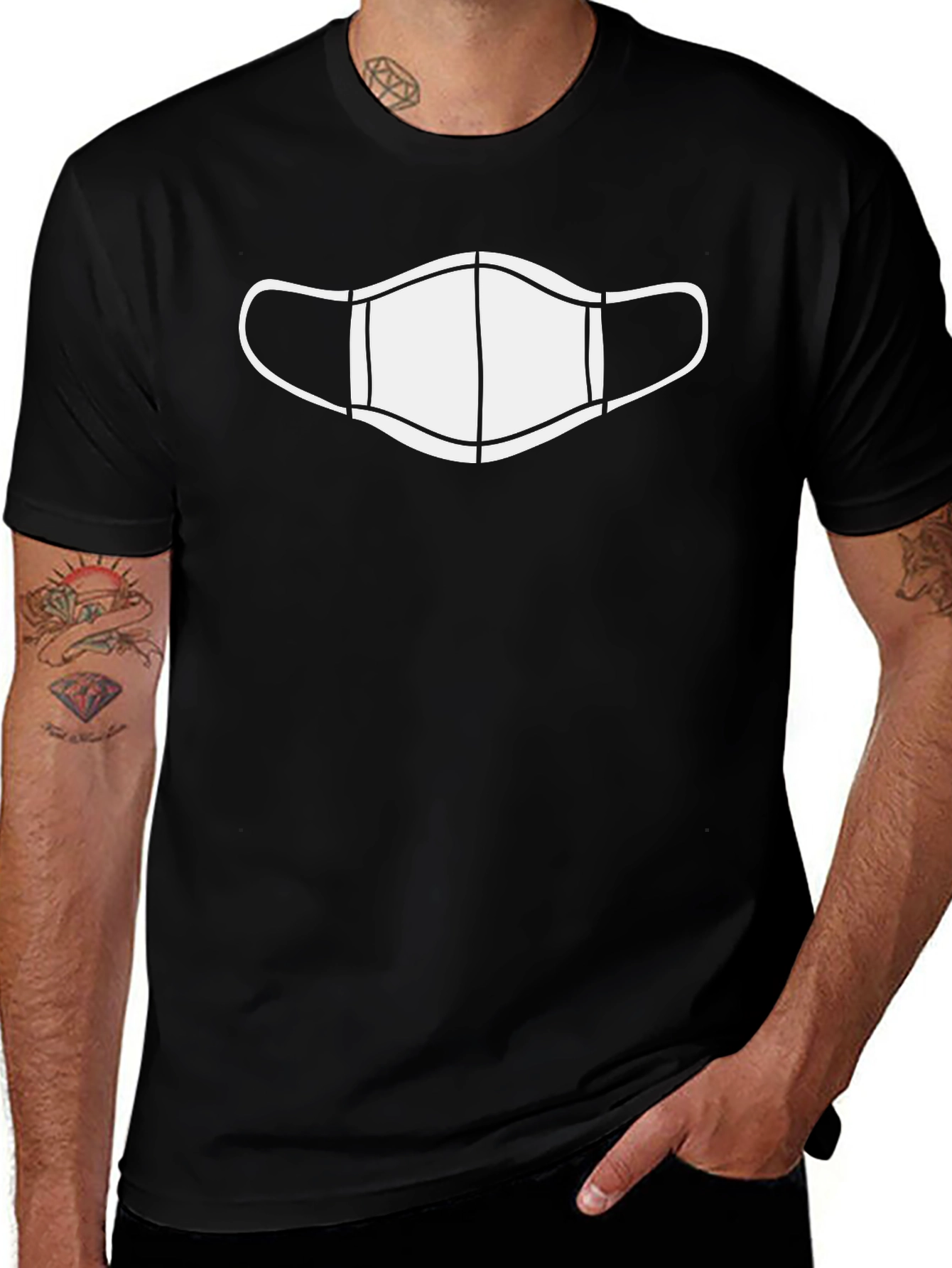 Face Mask Graphic Tee - Black Cotton T-Shirt