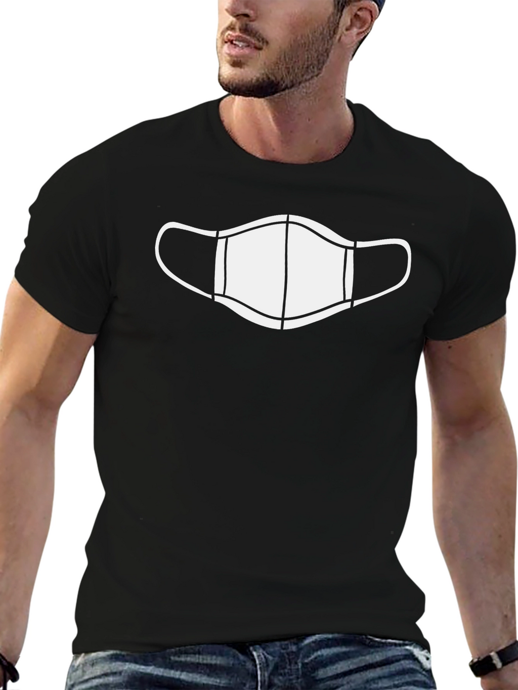 Face Mask Graphic Tee - Black Cotton T-Shirt