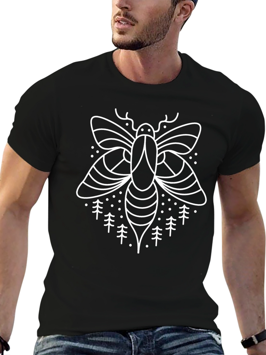 Nature Moth Graphic Tee - Black Cotton Shirt