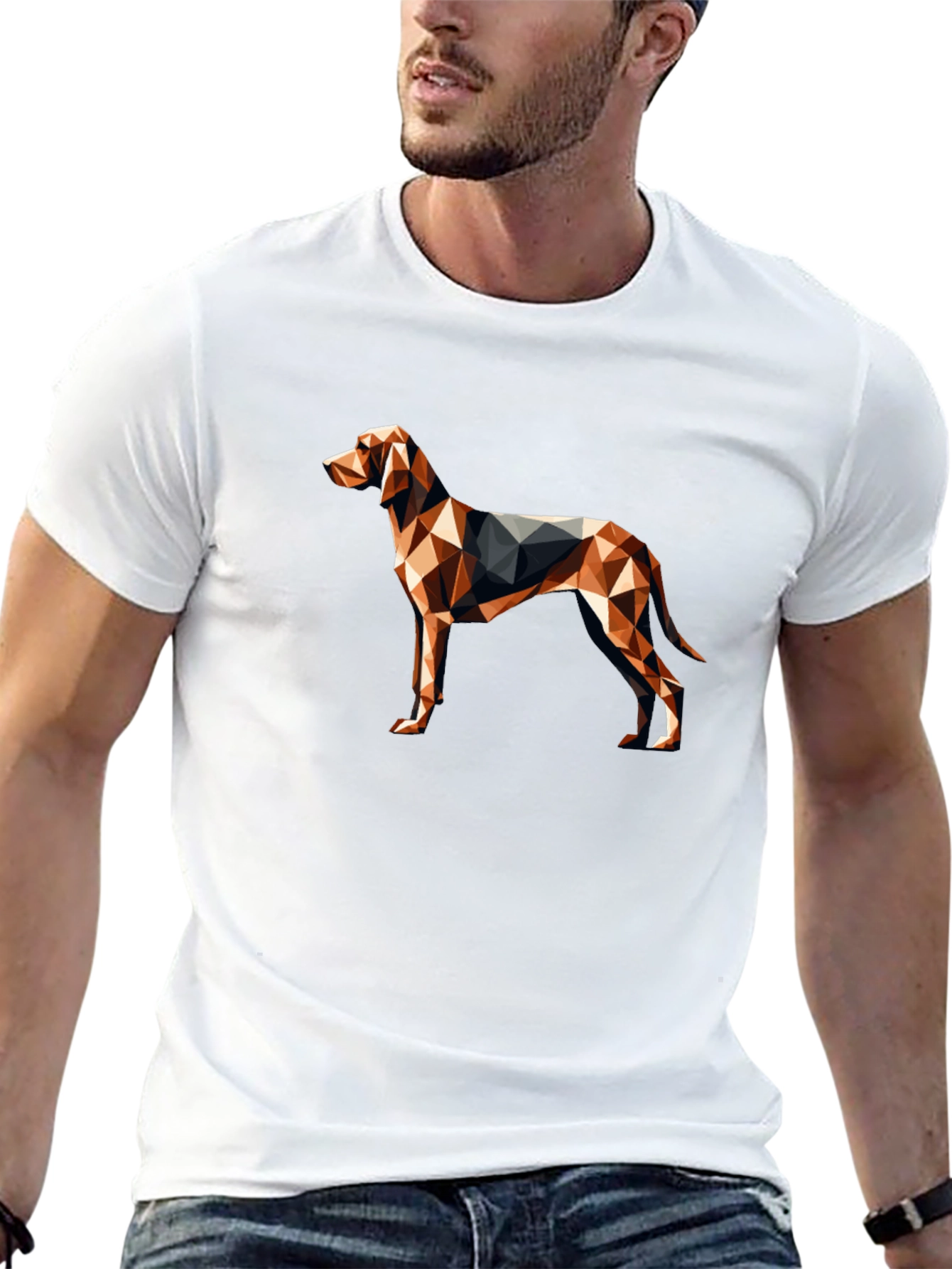 Geometric Dog Graphic Tee - Modern Mens Black T-Shirt