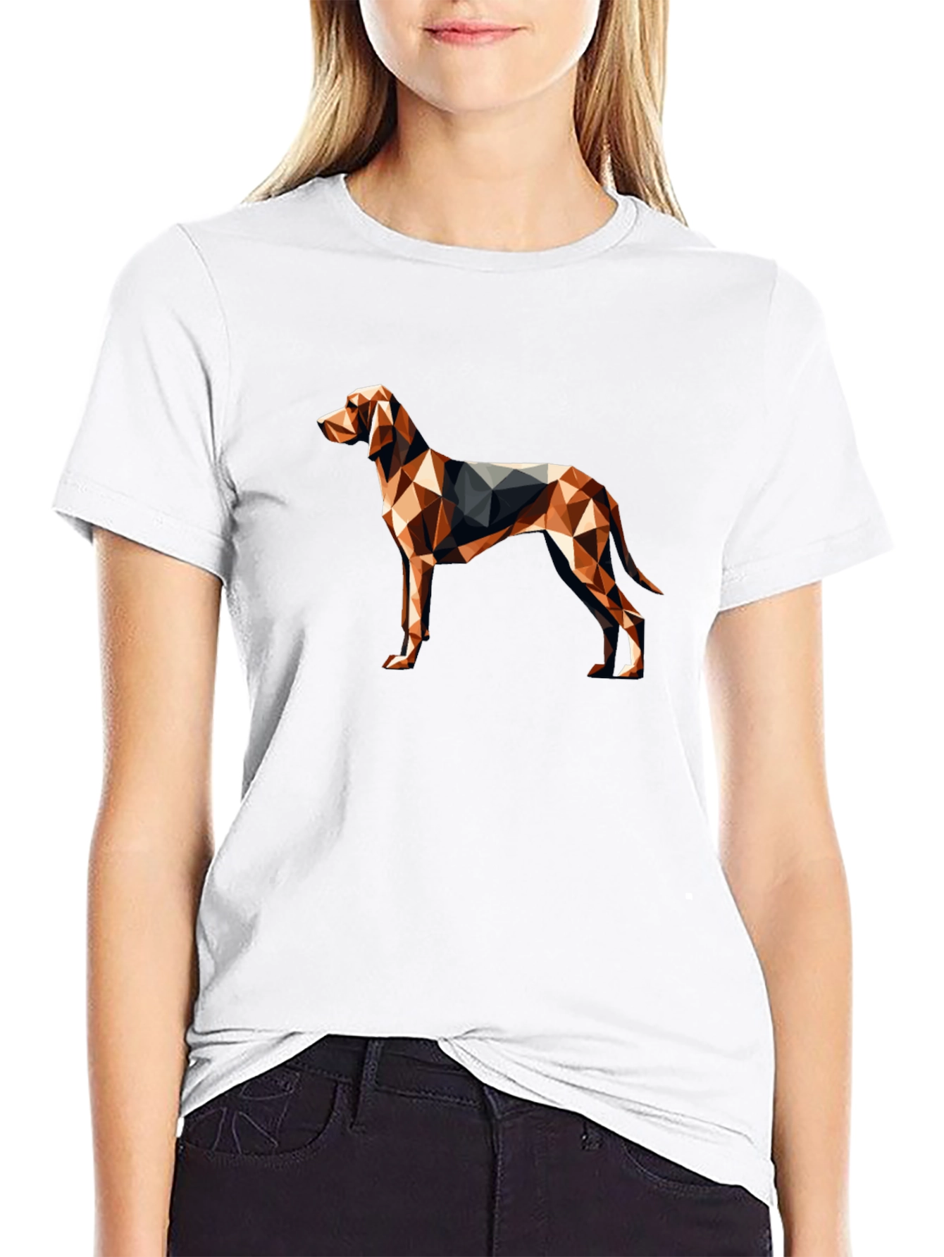 Geometric Dog Graphic Tee - Modern Mens Black T-Shirt
