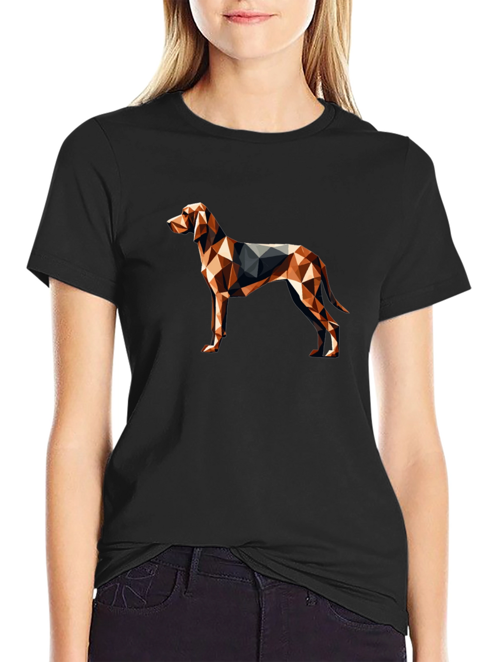 Geometric Dog Graphic Tee - Modern Mens Black T-Shirt