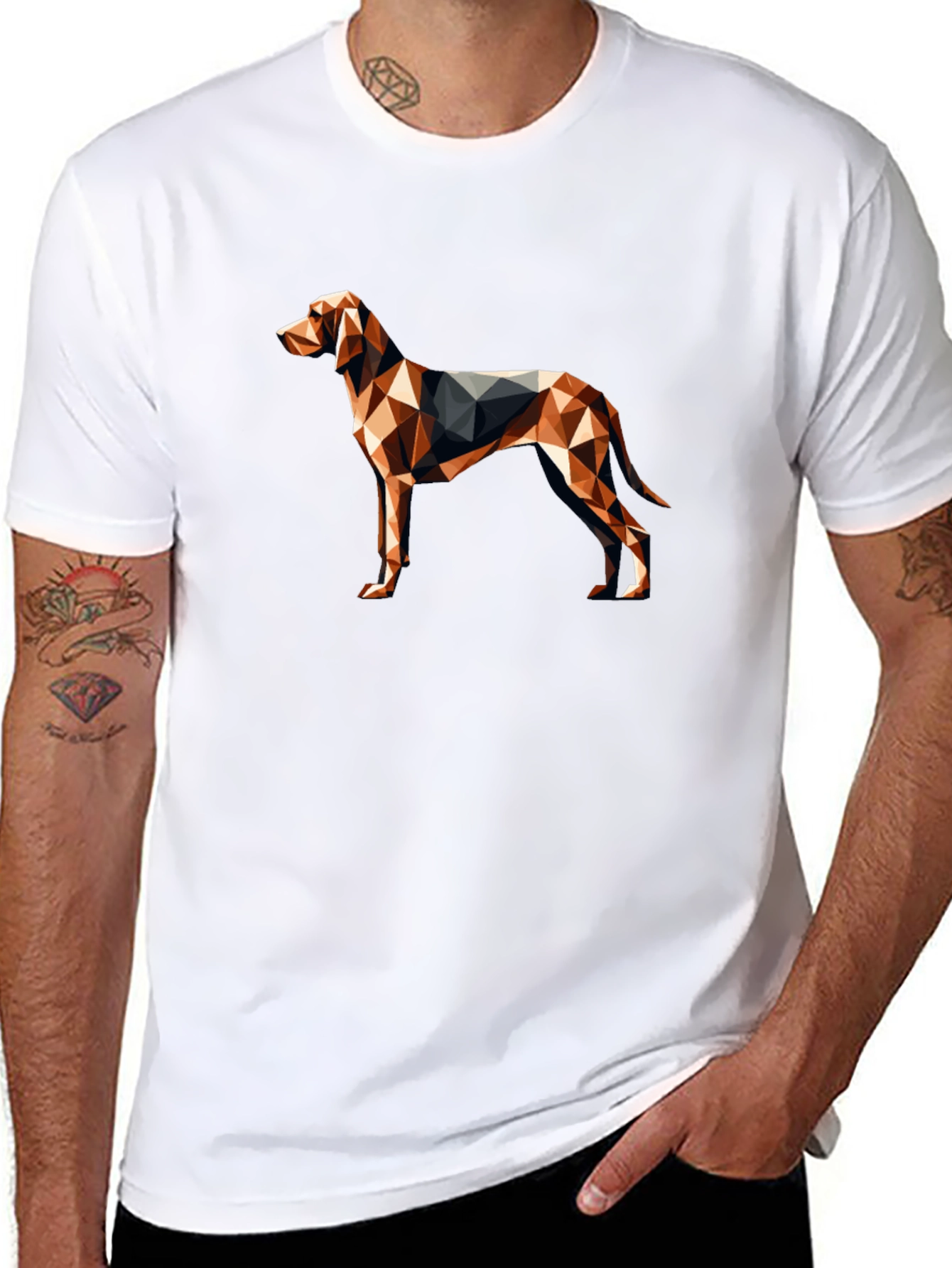 Geometric Dog Graphic Tee - Modern Mens Black T-Shirt
