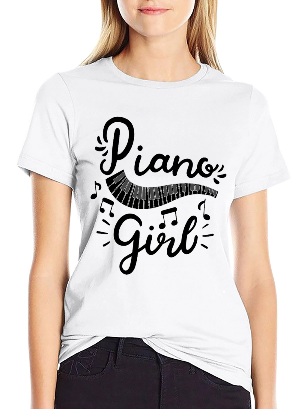 Piano Girl Graphic Tee - Music Lover T-Shirt