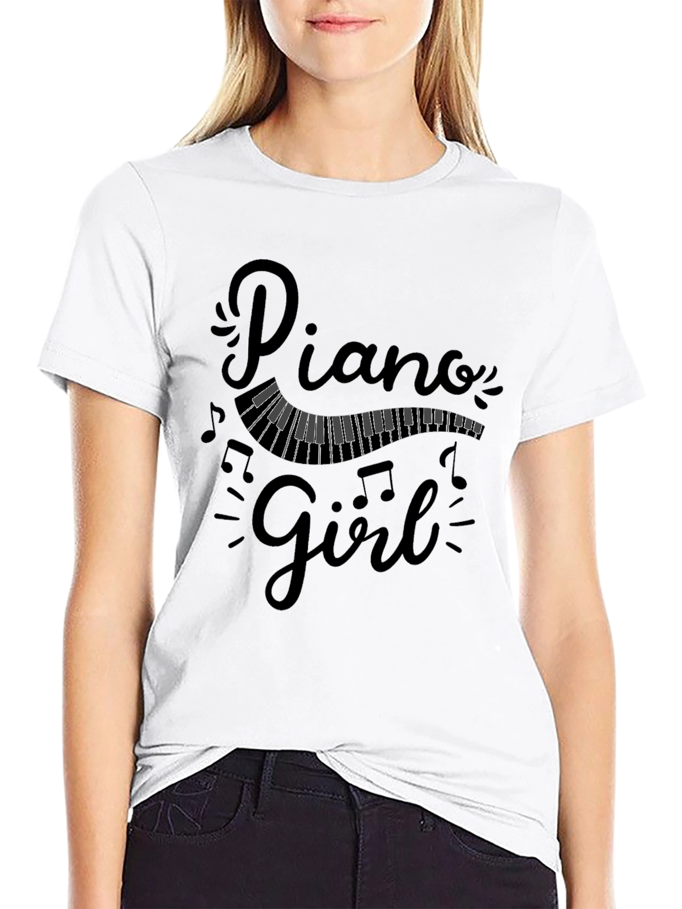 Piano Girl Graphic Tee - Music Lover T-Shirt