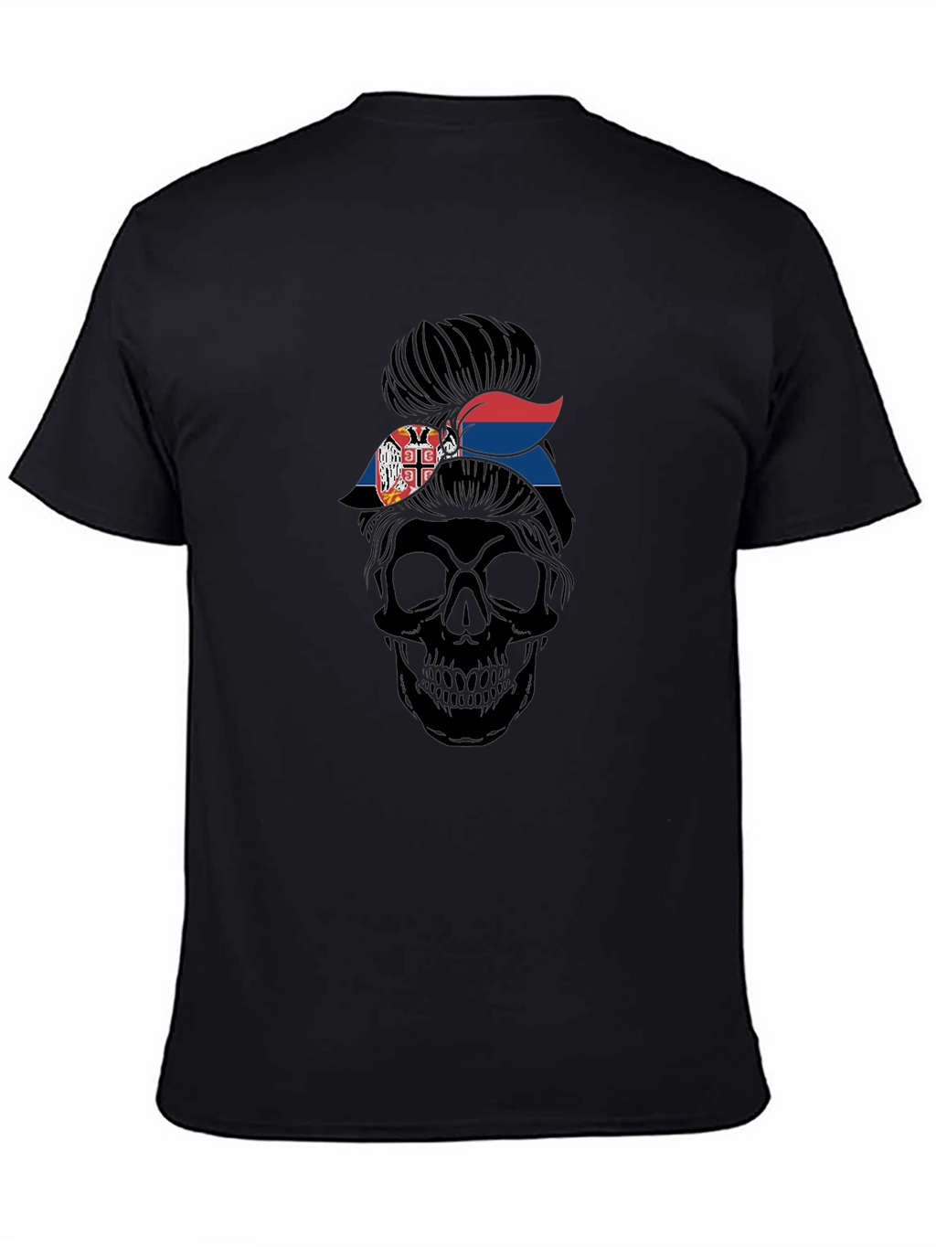 Skull Messy Bun Serbia Flag T-Shirt