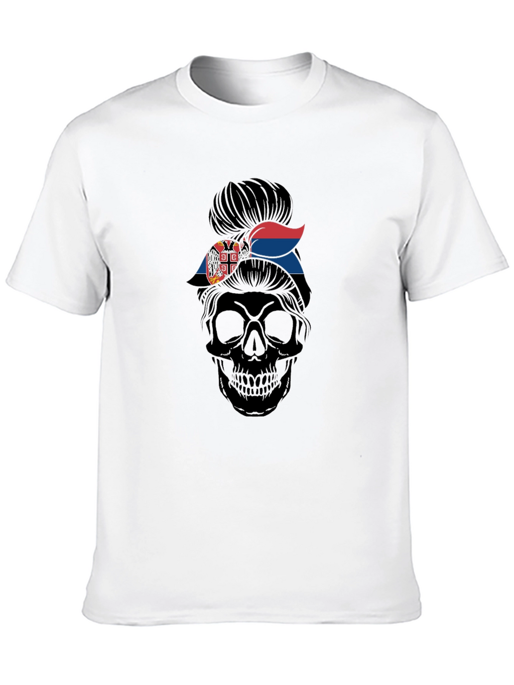 Skull Messy Bun Serbia Flag T-Shirt