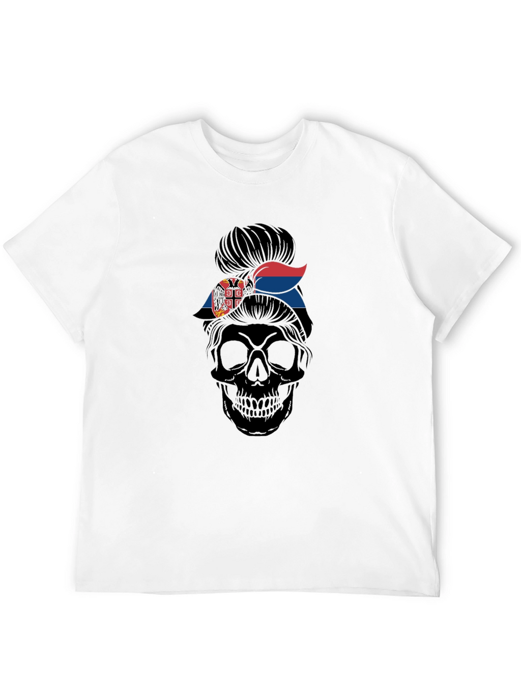 Skull Messy Bun Serbia Flag T-Shirt