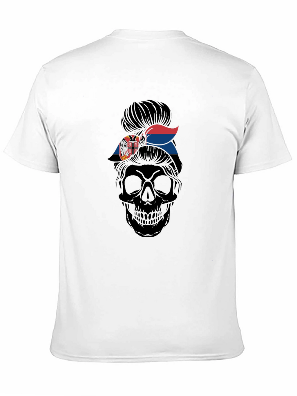 Skull Messy Bun Serbia Flag T-Shirt