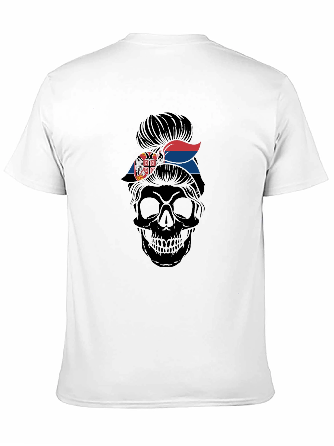 Skull Messy Bun Serbia Flag T-Shirt