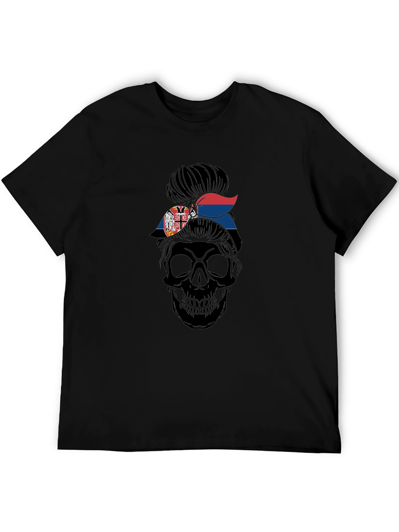 Skull Messy Bun Serbia Flag T-Shirt