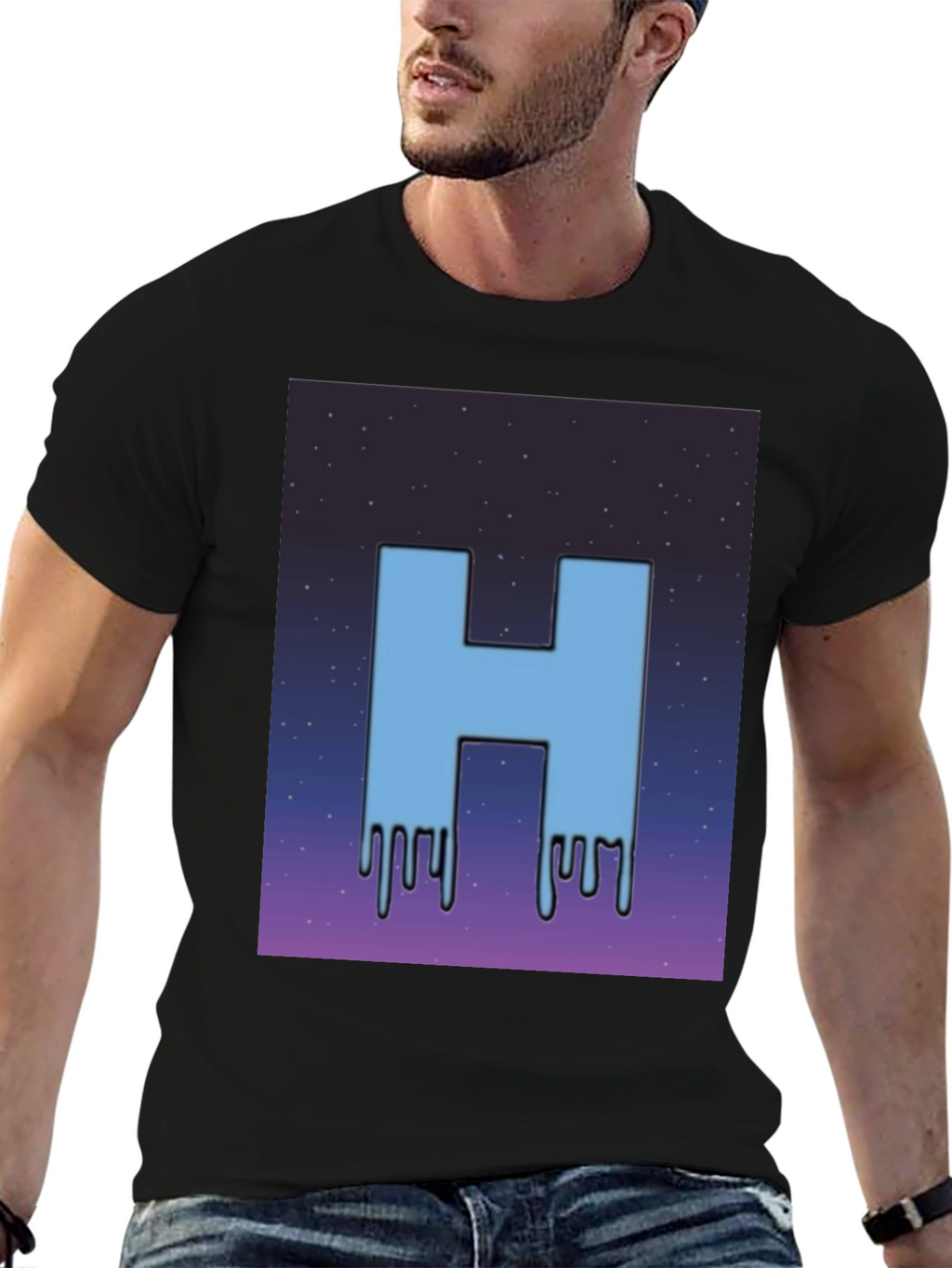 Cool H Dripping Blue Letter T-Shirt