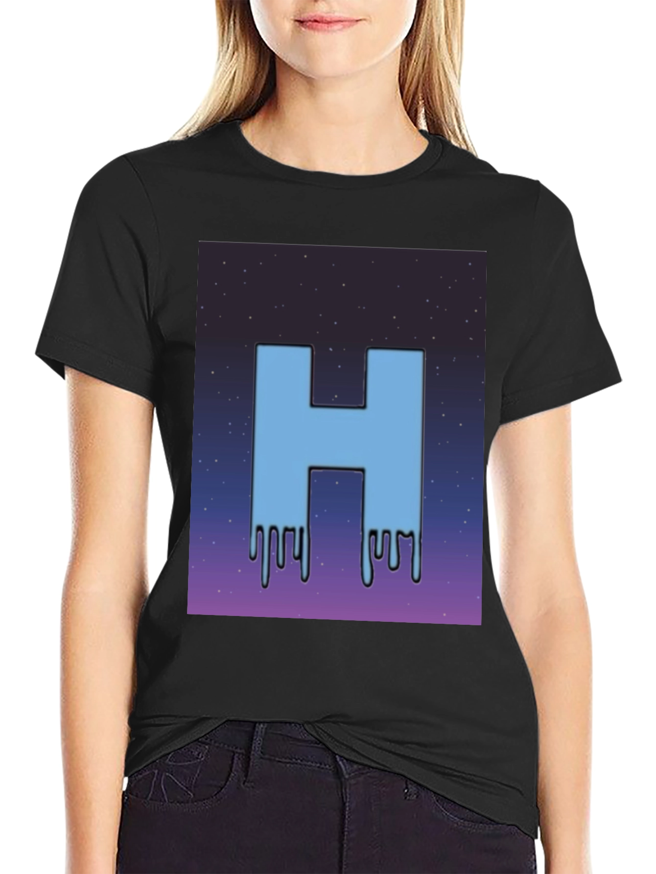 Cool H Dripping Blue Letter T-Shirt