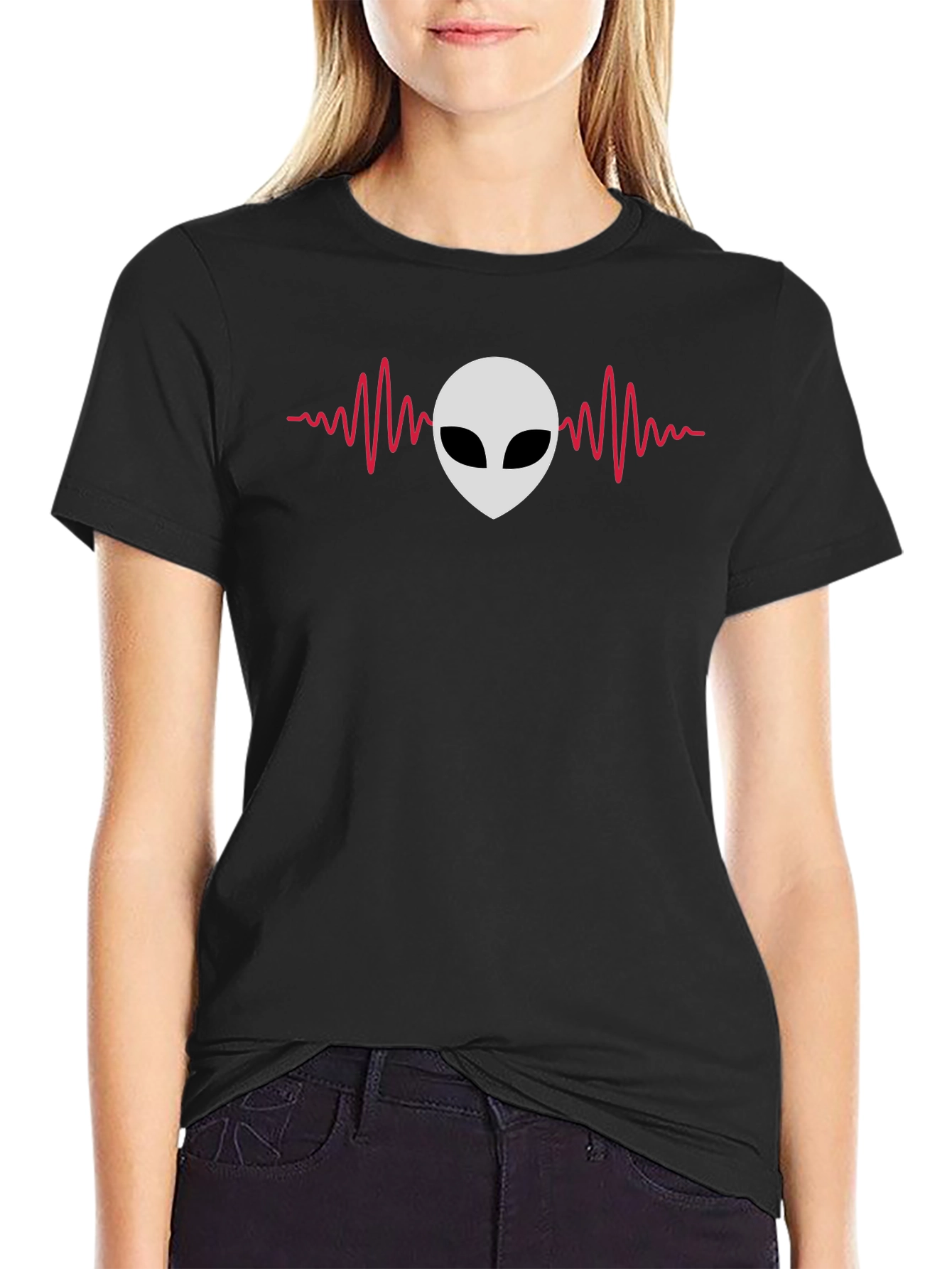 Alien Headbeat Graphic Tee - Black Cotton Comfort