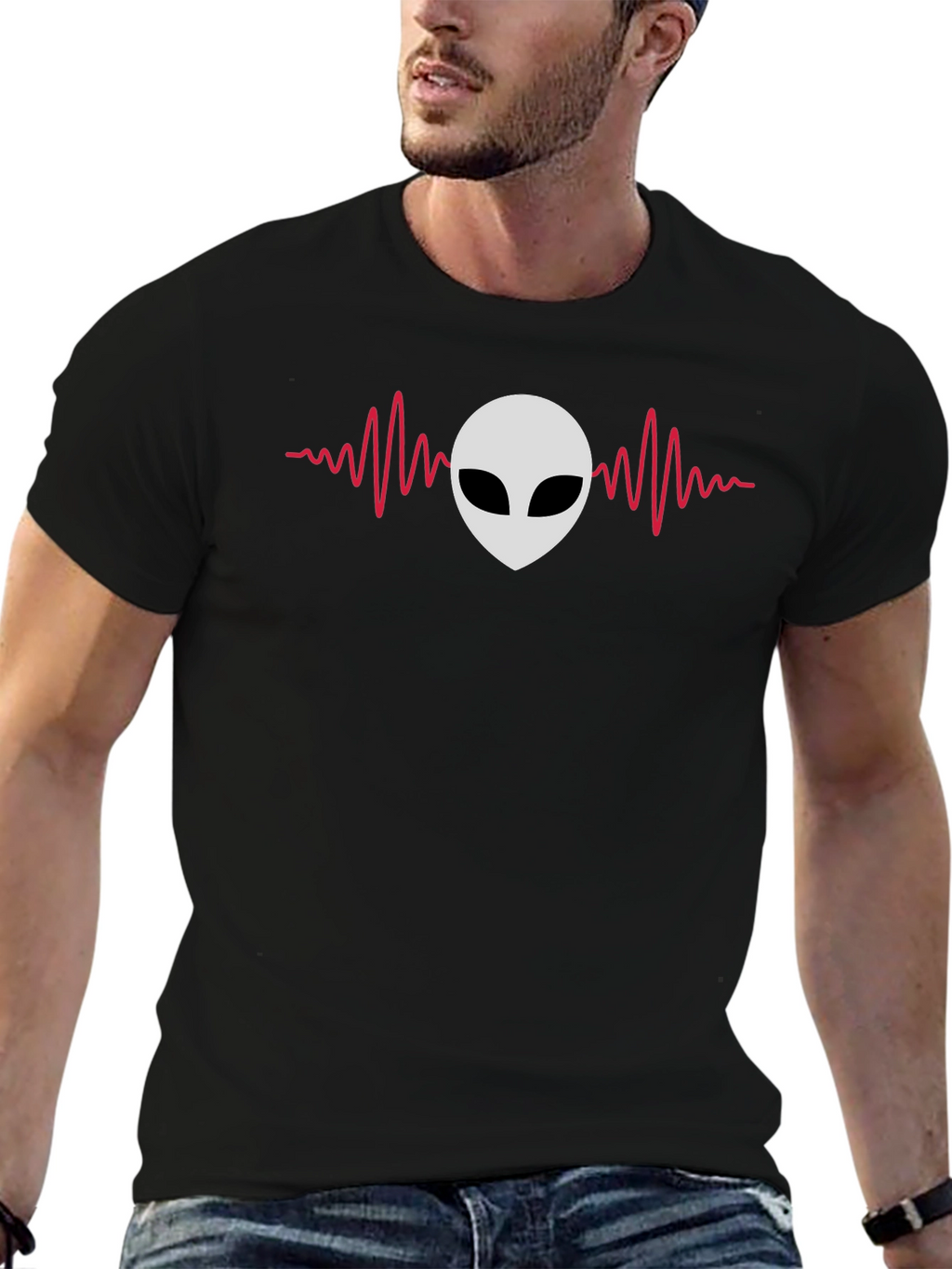 Alien Headbeat Graphic Tee - Black Cotton Comfort