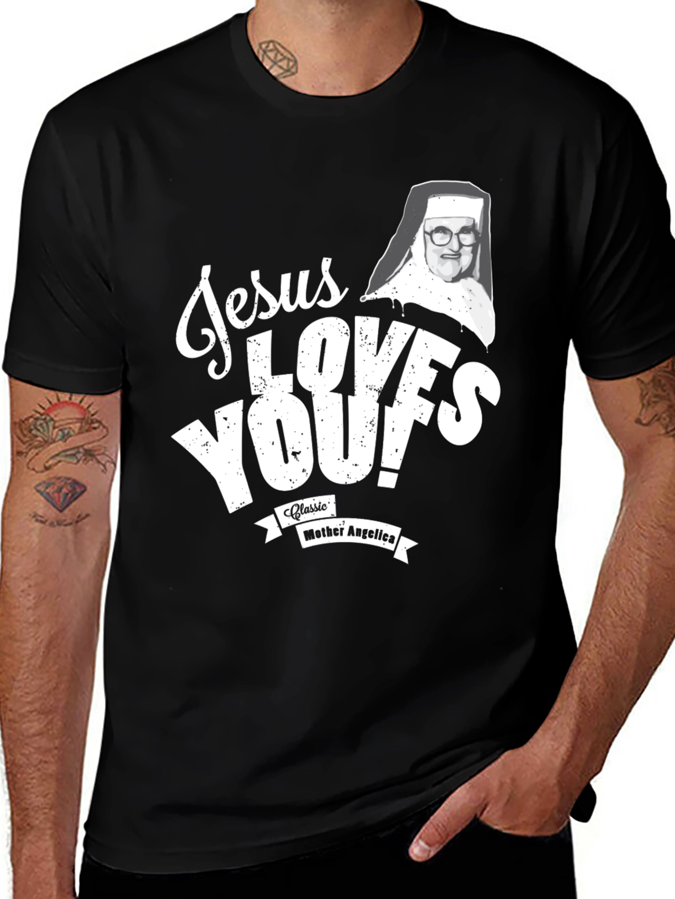 Jesus Loves You! Mother Angelica Black T-Shirt