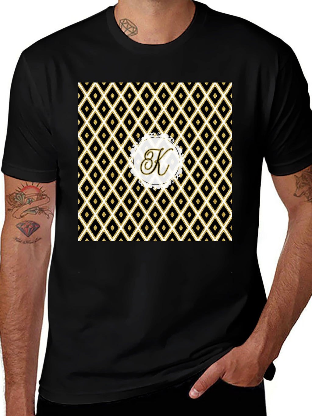 Stylish Black Tee with Geometric K Monogram