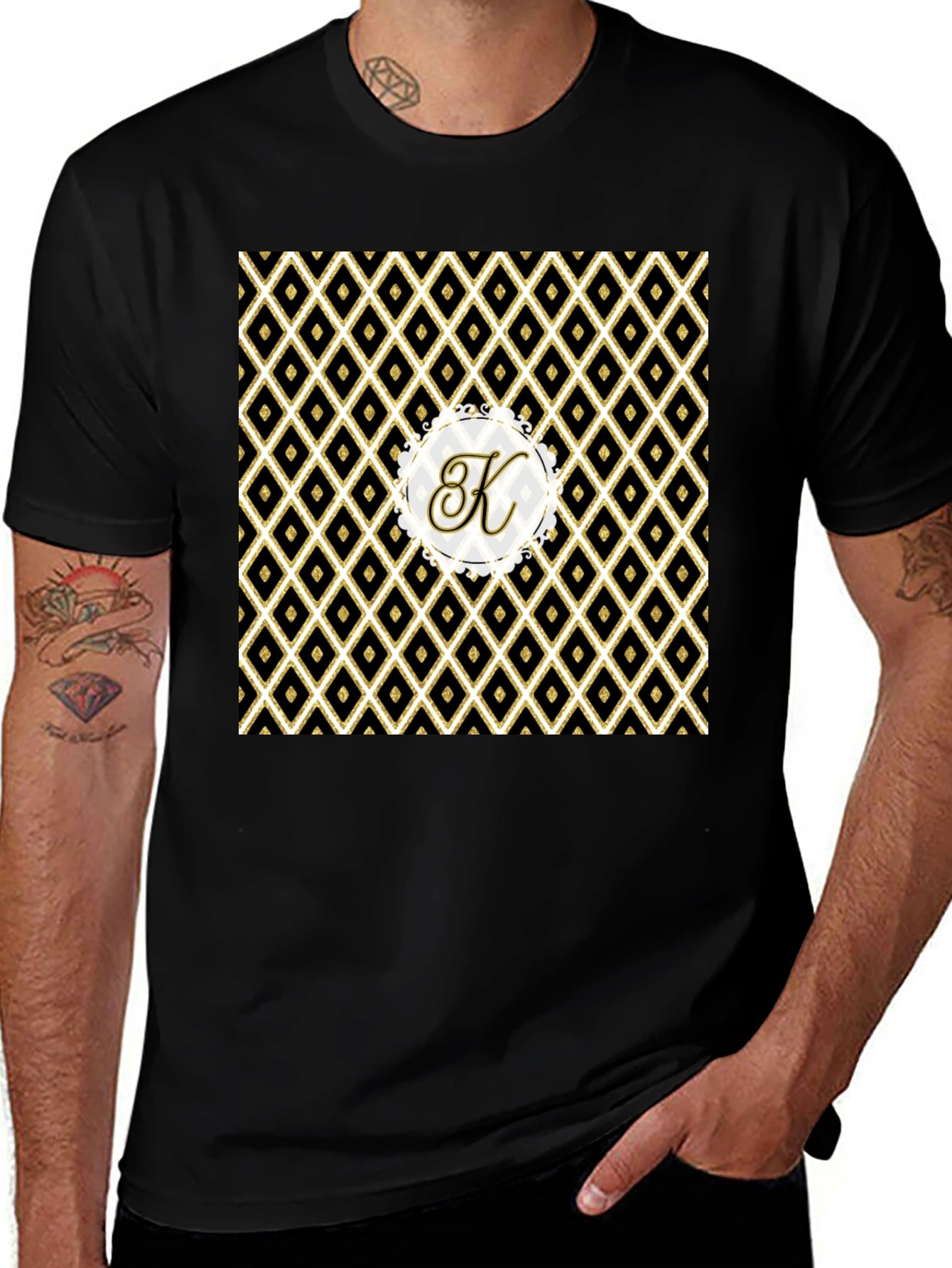 Stylish Black Tee with Geometric K Monogram